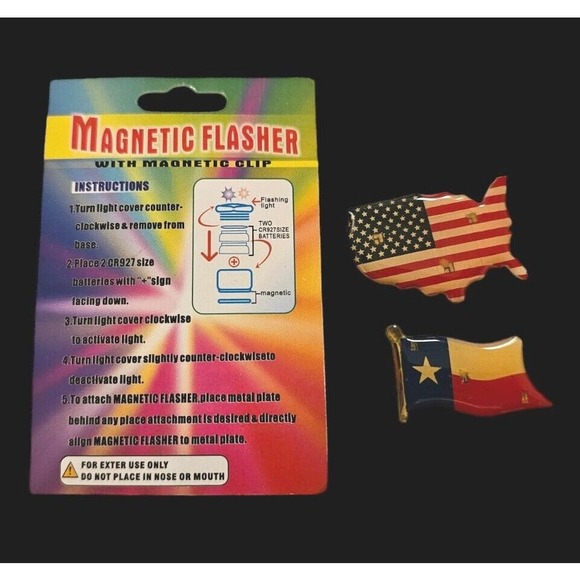 Magnetic Flashers USA Flag Texas Clip Light Up Magnet Brooches July 4th - Picture 3 of 9